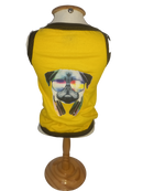 Camiseta em Malha de Algodão Amarela com Estampa de Cachorro com Fone de Ouvido